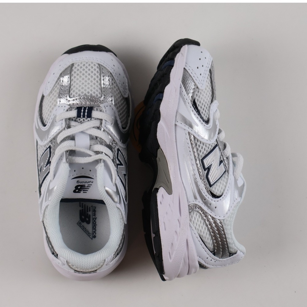 New Balance 530 Bungee Lace White Grey Silver Size 8 Kids IZ530SB1 NWT